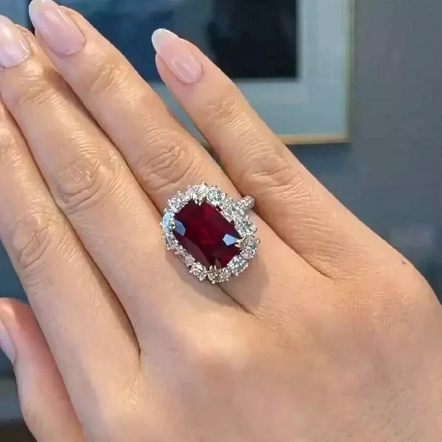 4Ct Cushion Cut Lab-Created Ruby Women’s Engagement Ring 14K White Gold Plated