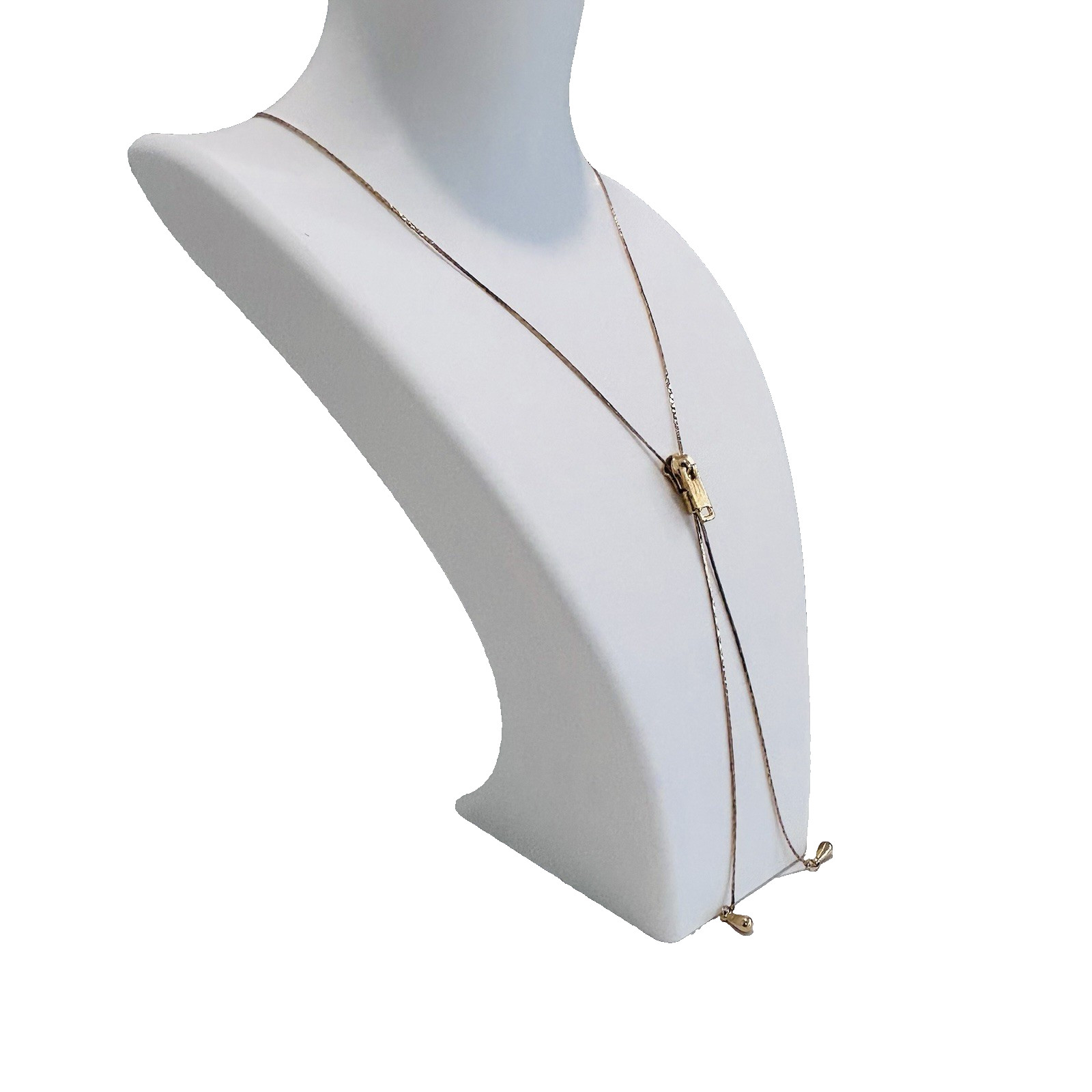Vintage Zipper Lariat Necklace Snake Chain Goldtone Pull Adjustable 30″ Length