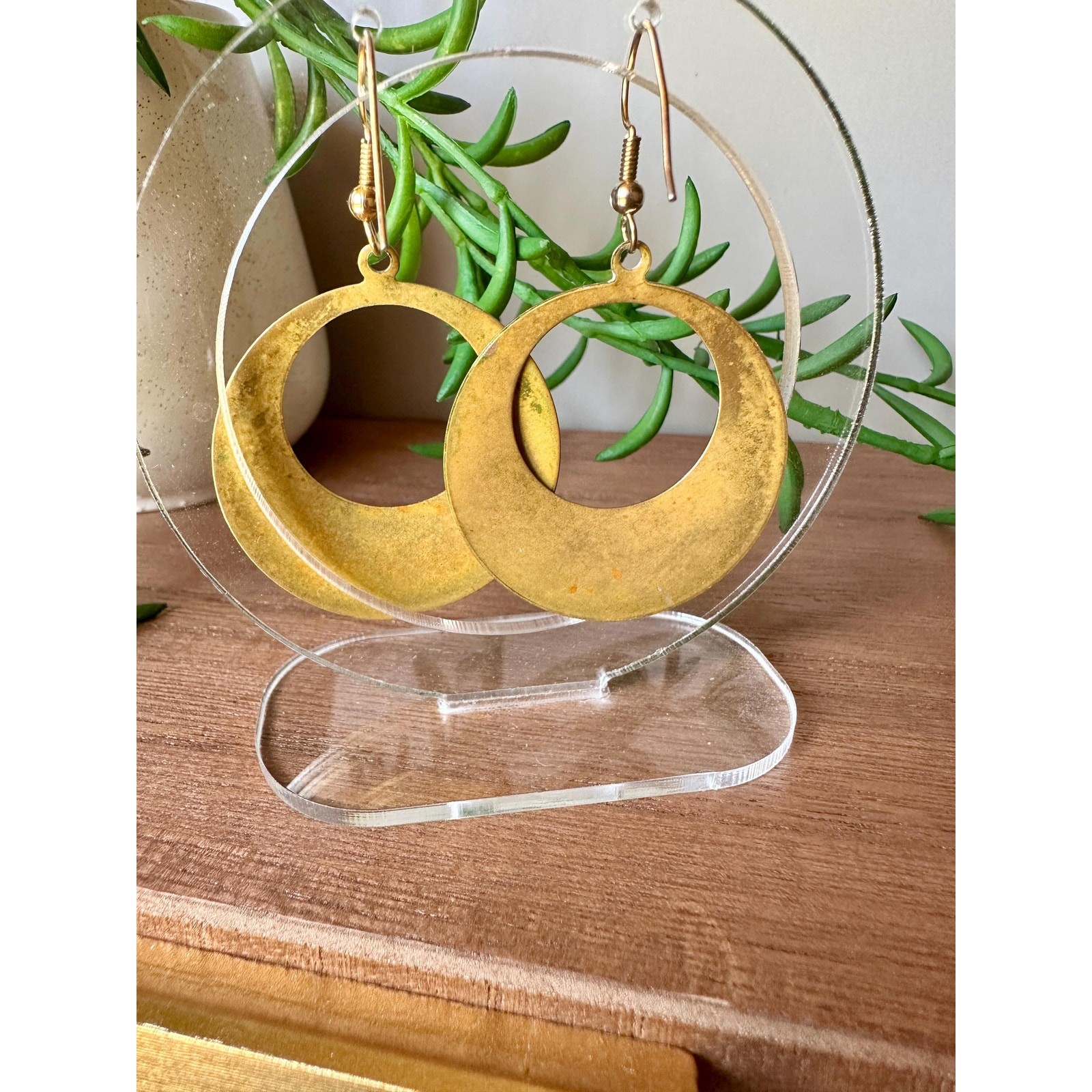 Retro Enamel Hoop Earrings | Pink Brass Statement Jewelry