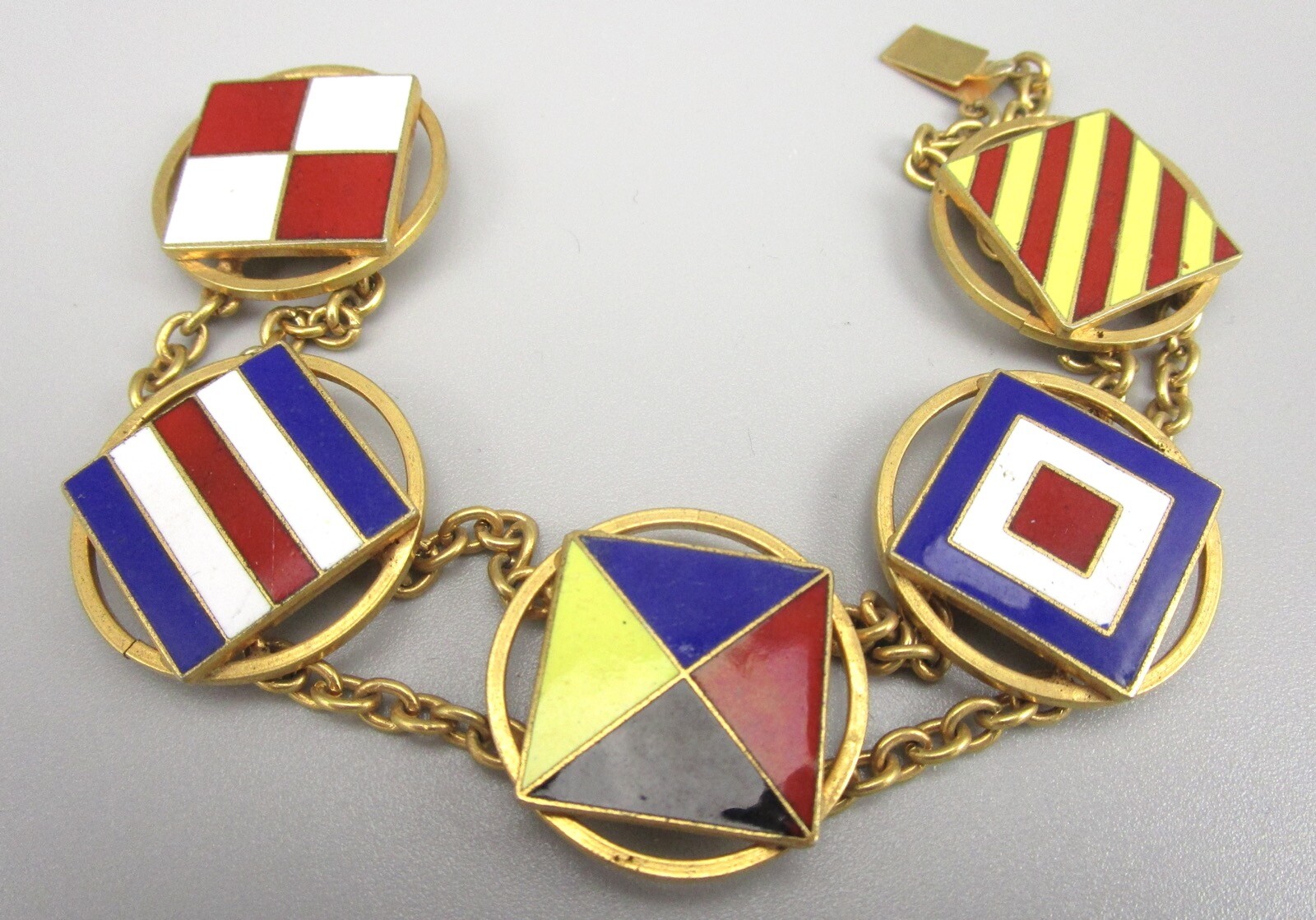 RARE 1980’S ANDREW SPINGARN NAUTICAL FLAG THEME ENAMEL BRACELET