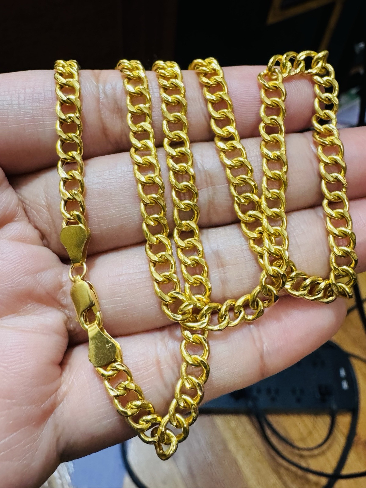 New 22K 916 Fine Real Gold 18”/18.5 inches Curb Necklace 11.9g 5mm Womens