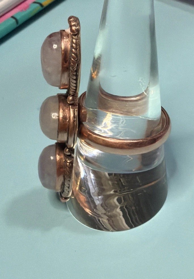 Pink Moonstone Copper Adjustable Ring Sz 7-9