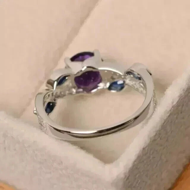Simulated Amethyst 3.00Ct Round Cut Women’s Wedding Ring 14K White Gold Plated