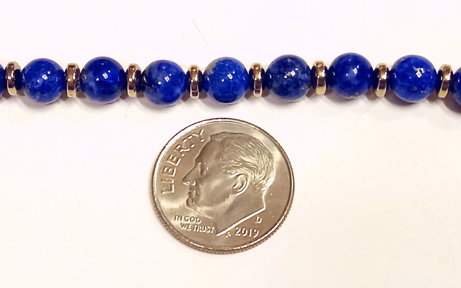 Ladies 6 mm LAPIS & Gold Disc Bracelet 14K GOLD Clasp Knotted CUSTOM LENGTH