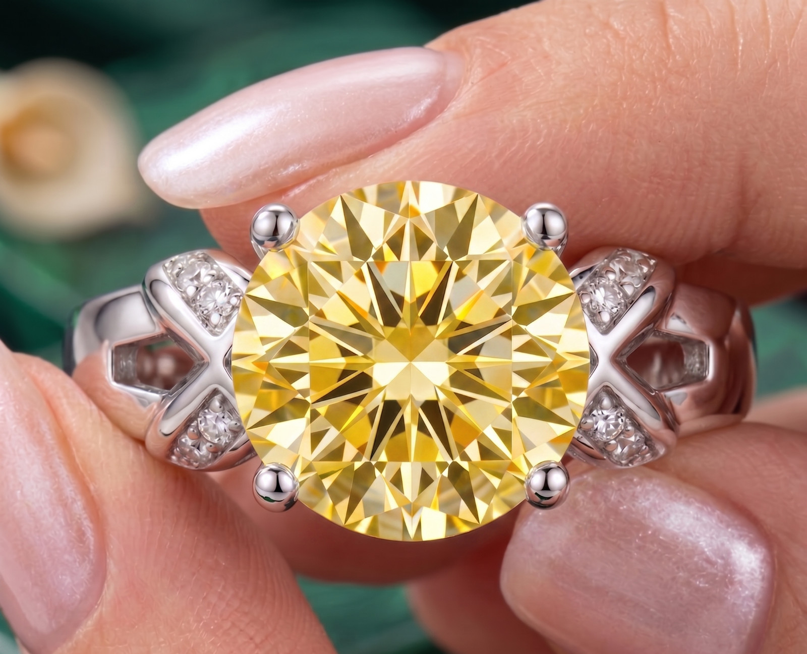 6.00 Ct Certified Round Shape Yellow Natural Diamond Ring VVS1 White Gold Finish