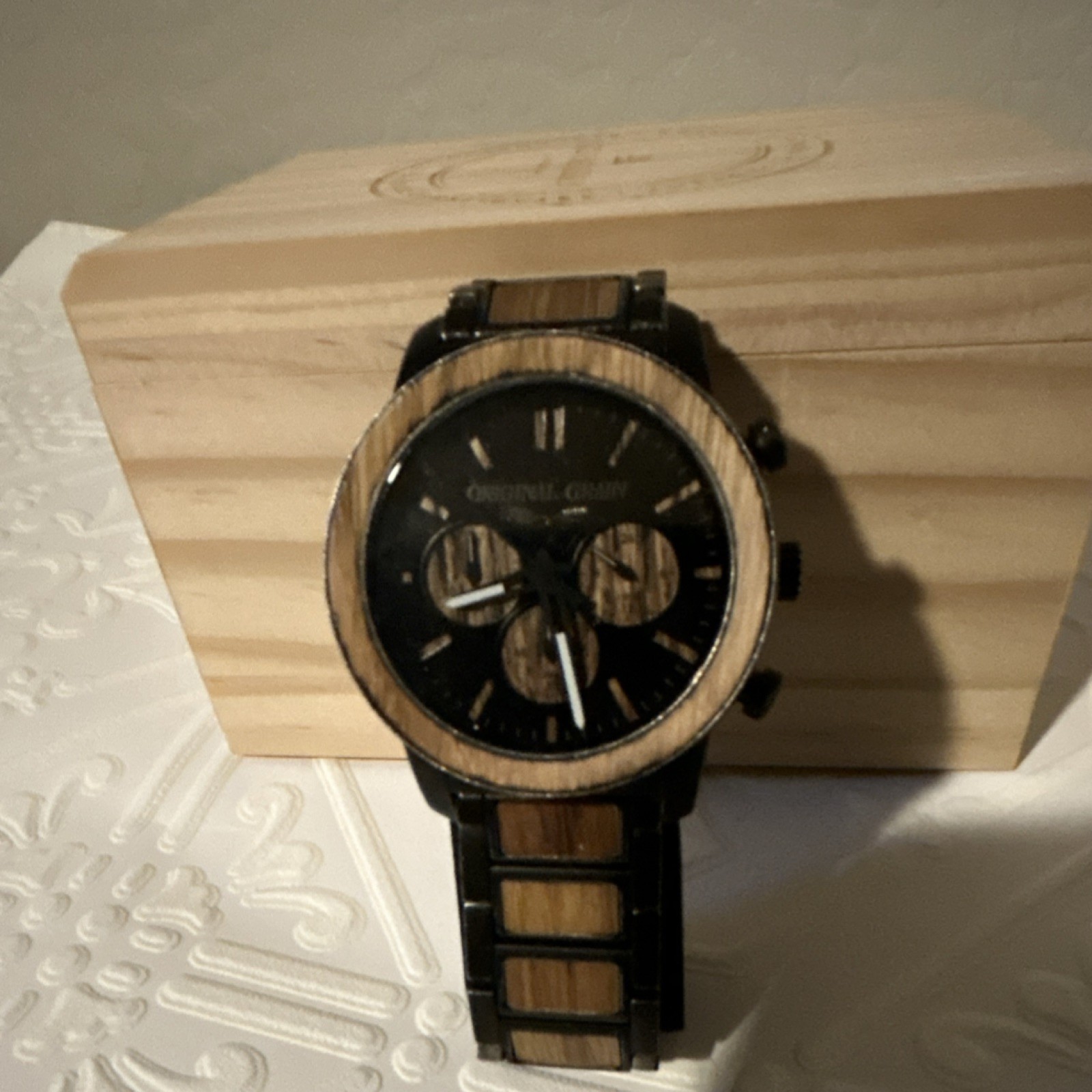 Original Grain Chronograph Men’s Wristwatch Wood Metal Bracelet Box