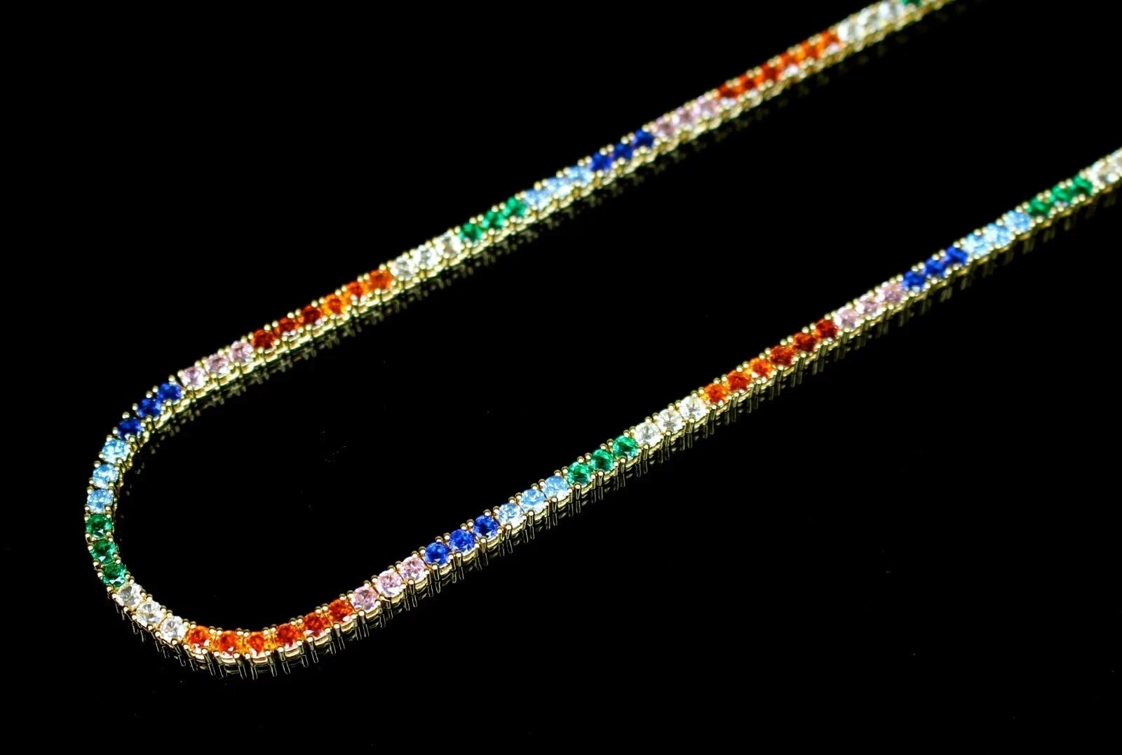 4mm RAINBOW Sapphire 70ctw Lab Sim Diamond Chain Necklace Heavy 40g