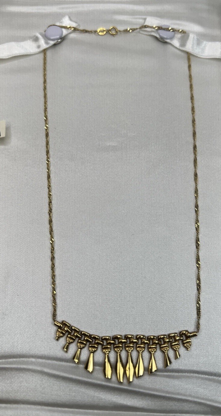 VG 10k Yellow Gold Italian Cleopatra Style Fringe Waterfall Necklace 17 Inches