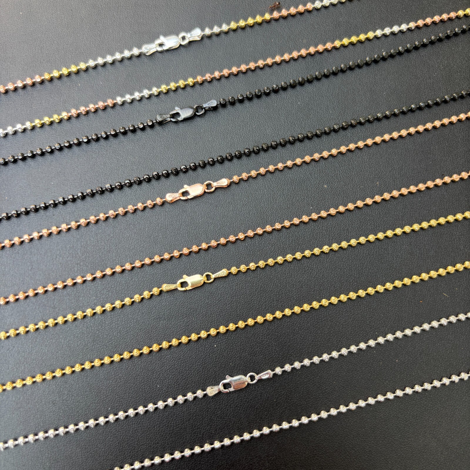 2.5mm Ball Moon Chain Necklace – Solid 925 Sterling Silver Or 14k Gold Vermeil