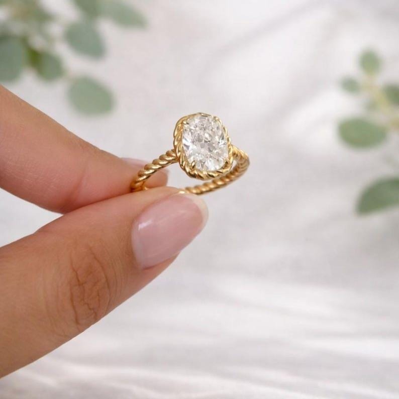 1.50 CTW Elongated Cushion Cut Moissanite Antique Solitaire Engagement Ring VVS1