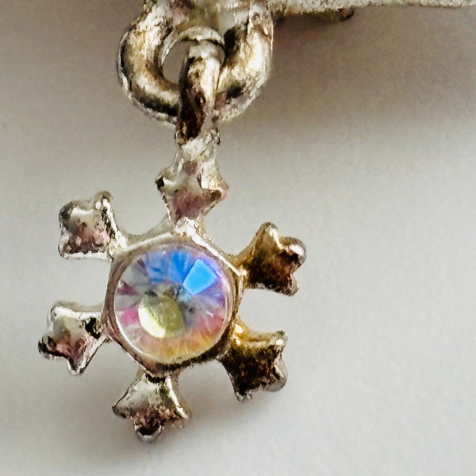 VINTAGE Christopher Radko Silver Tone Christmas Tree Brooch Dangle Snowflake