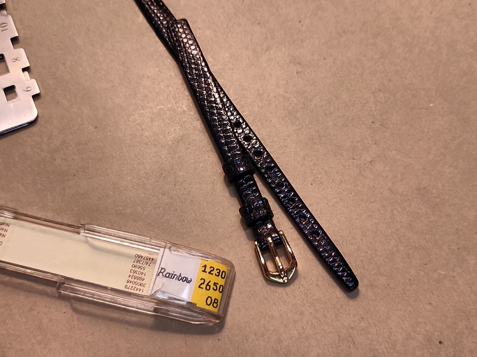 NOS Hirsch Open End 8mm Black Flat Stitchless Rainbow Lizard Grain Watch Band