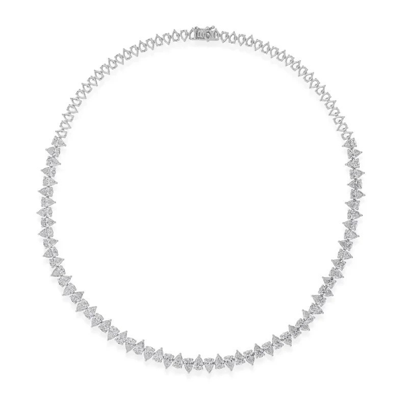 22.00 Ctw Pear Lab Created Diamond Tennis Necklace 14k White Gold Plated