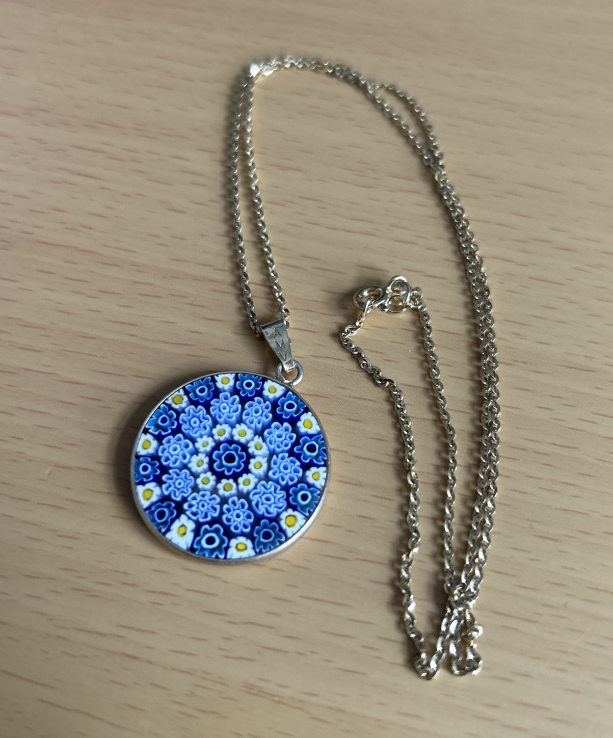 925 Silver Millefiori Pendant On 46cm Chain/ Gold Overlay
