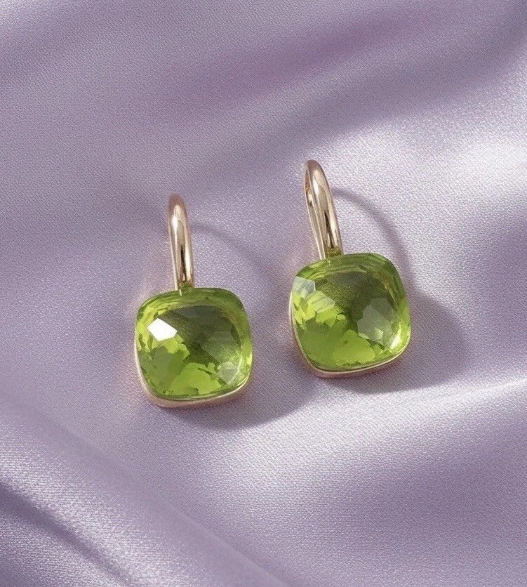 Anthropologie Bella Clear Crystal Earrings Gold VTG Boho Square Cushion Pompom