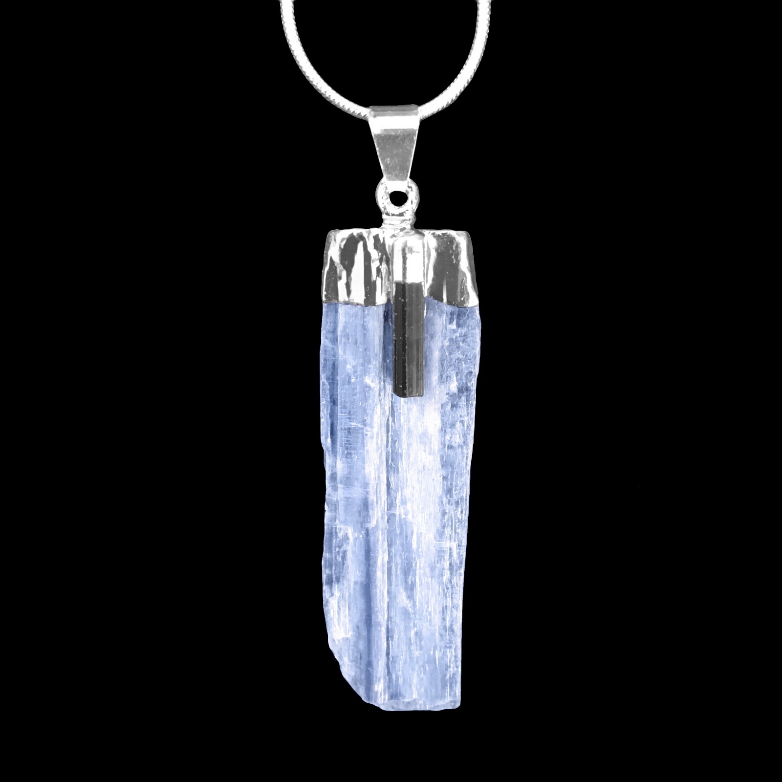 Black Tourmaline KYANITE Crystal Chakra Pendant & 925 Sterling Silver Necklace