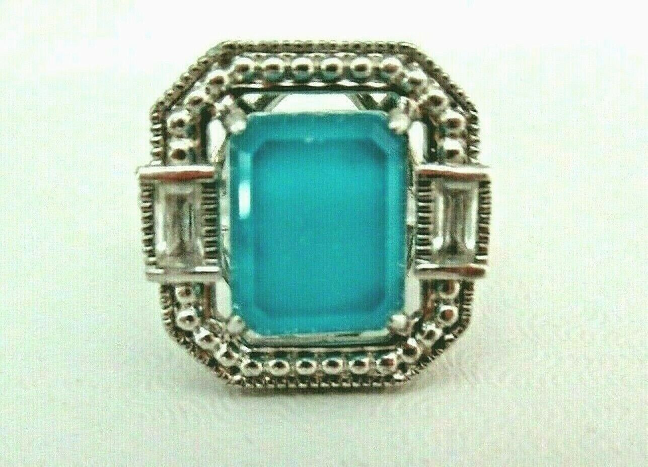 Judith Ripka Sterling Turquoise Doublet & Rock Quartz Avery Ring Sz 6 to 6 1/4