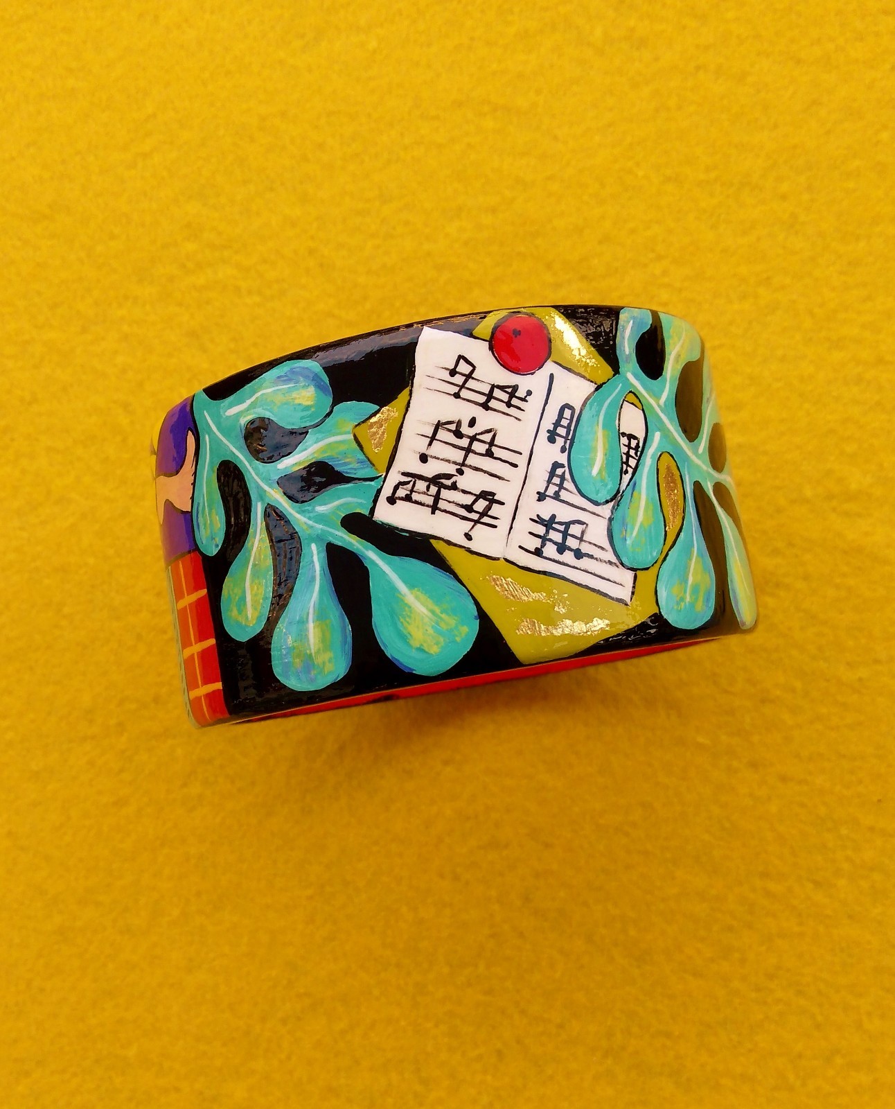 Painted Wood Boho statement Bangle Bracelet inspired by Matisse Art Gift for her