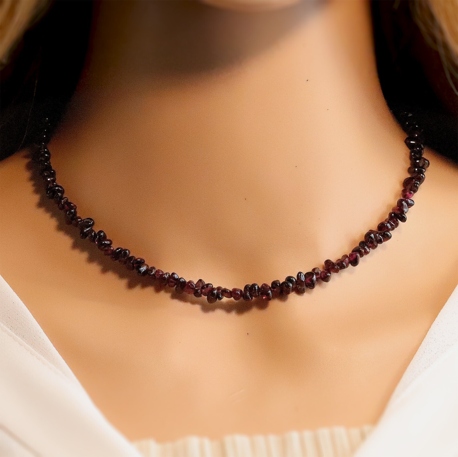 Natural Garnet Chips Necklace, Small 3mm-5mm Chips, Genuine Purple Gemstones