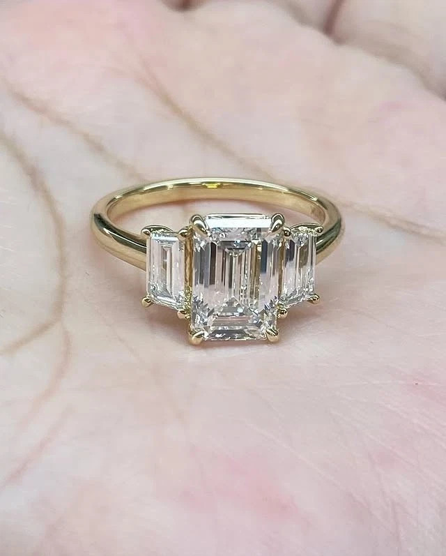 Wedding Ring 6.50 Ct Real Emerald Cut Lab Grown Diamond in Solid 18K Yellow Gold