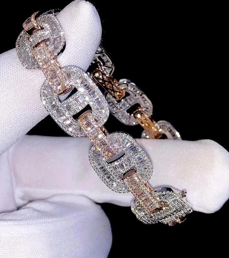 7CT Baguette Lab Created Diamond Men’s Tennis Bracelet 14K Two Tone Gold Finish