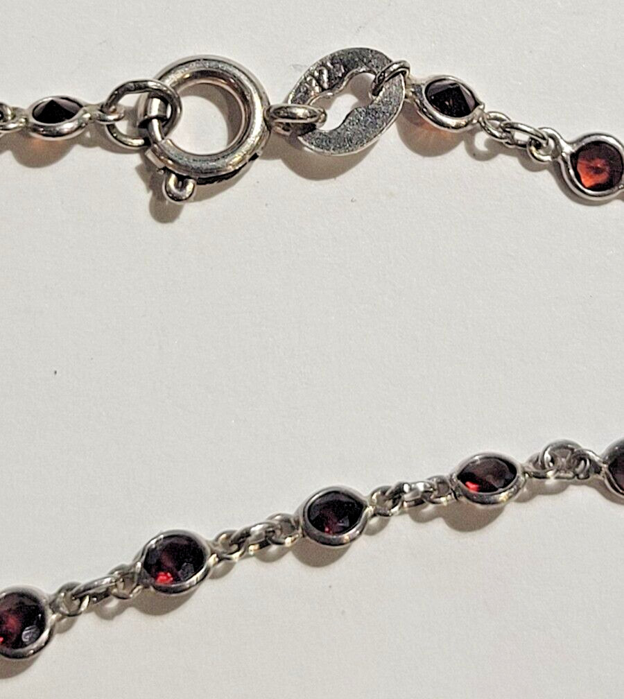 Dainty Burgundy Tennis Tiny Crystal Glass Silver Bezel 7″ Sterling Bracelet