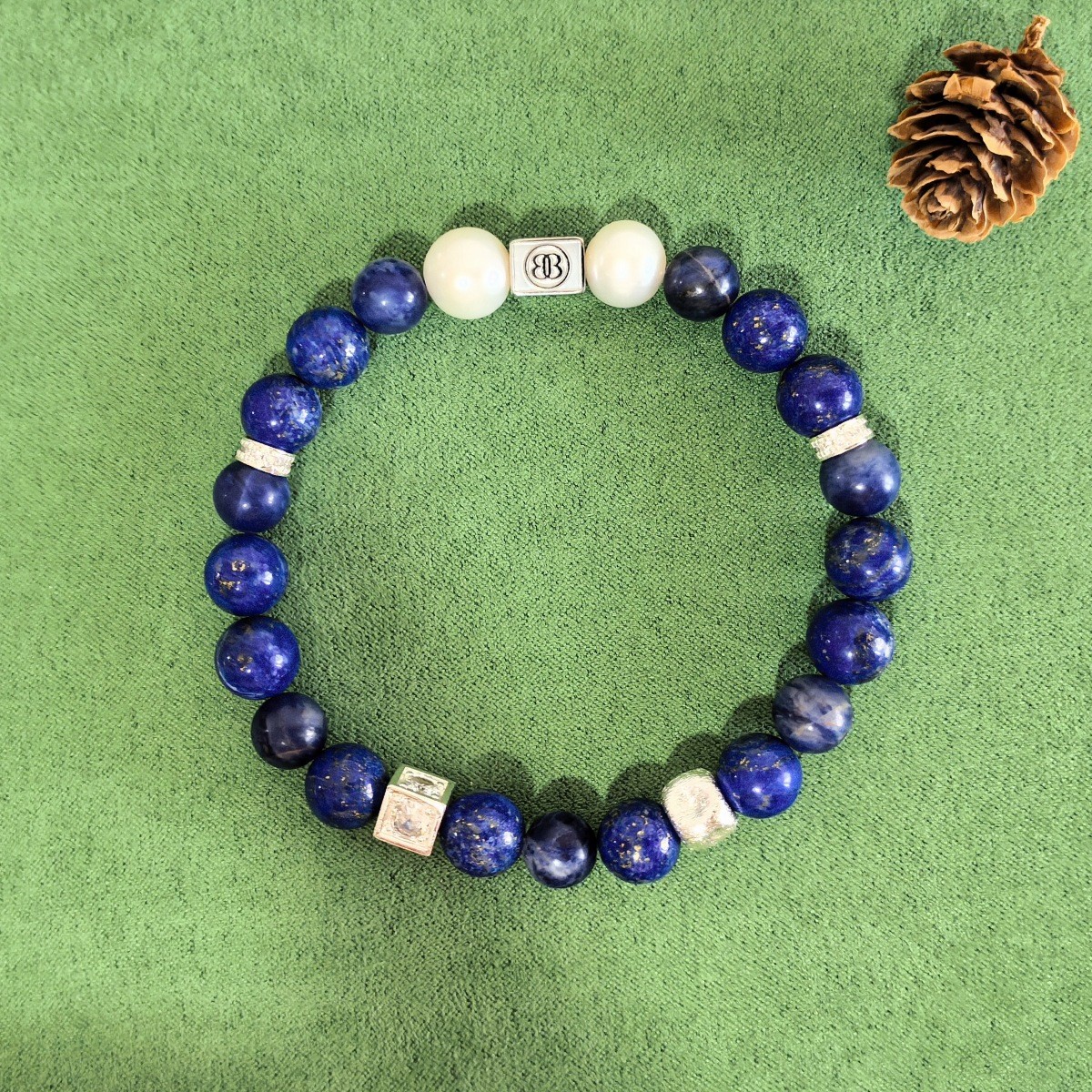 Custom Engraved Bracelet Lapis Lazuli Sodalite Pearl Beads Name Jewelry BFF Gift