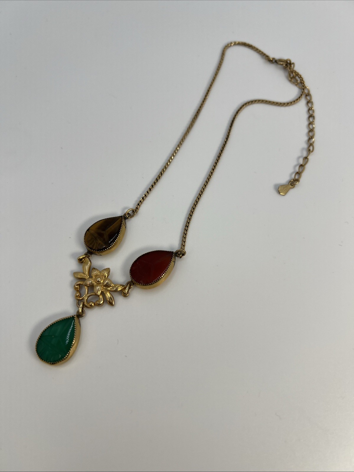 Vintage 1/20 12K GF AMCO Scarab Gemstone Necklace 16” Egyptian Revival