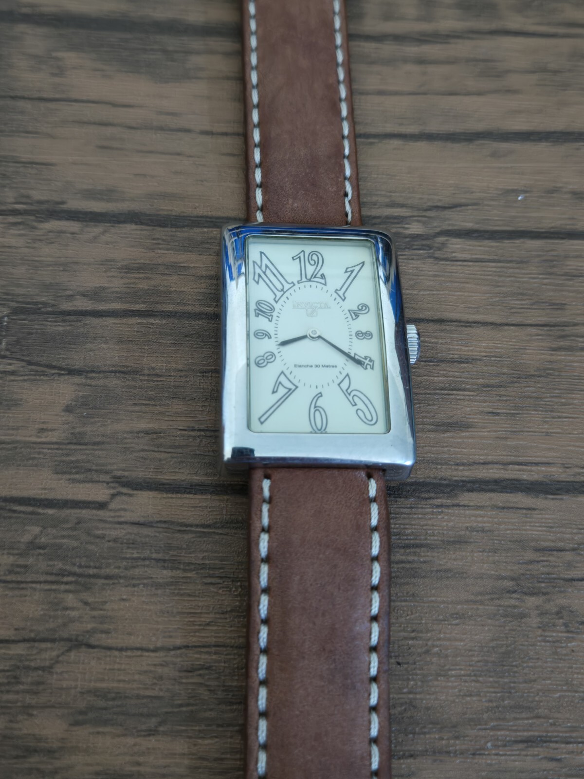 Invicta Depose 1837 Cream Dial 29.5 mm Rectangle SS Swiss Made Quartz w Leather