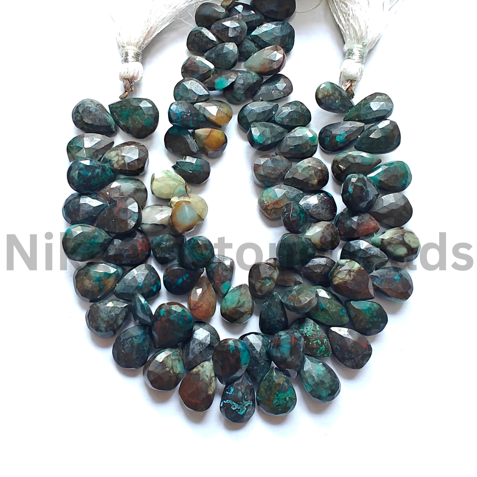 Natural Multi Chrysocolla Gems, Briolette Faceted Pear Cut Beads, 10.00-11.50 MM