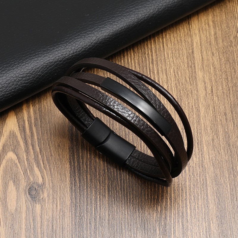 Men’s Leather Braided Bracelet Multilayer Retro Magnet Clasp Bangle Wristband