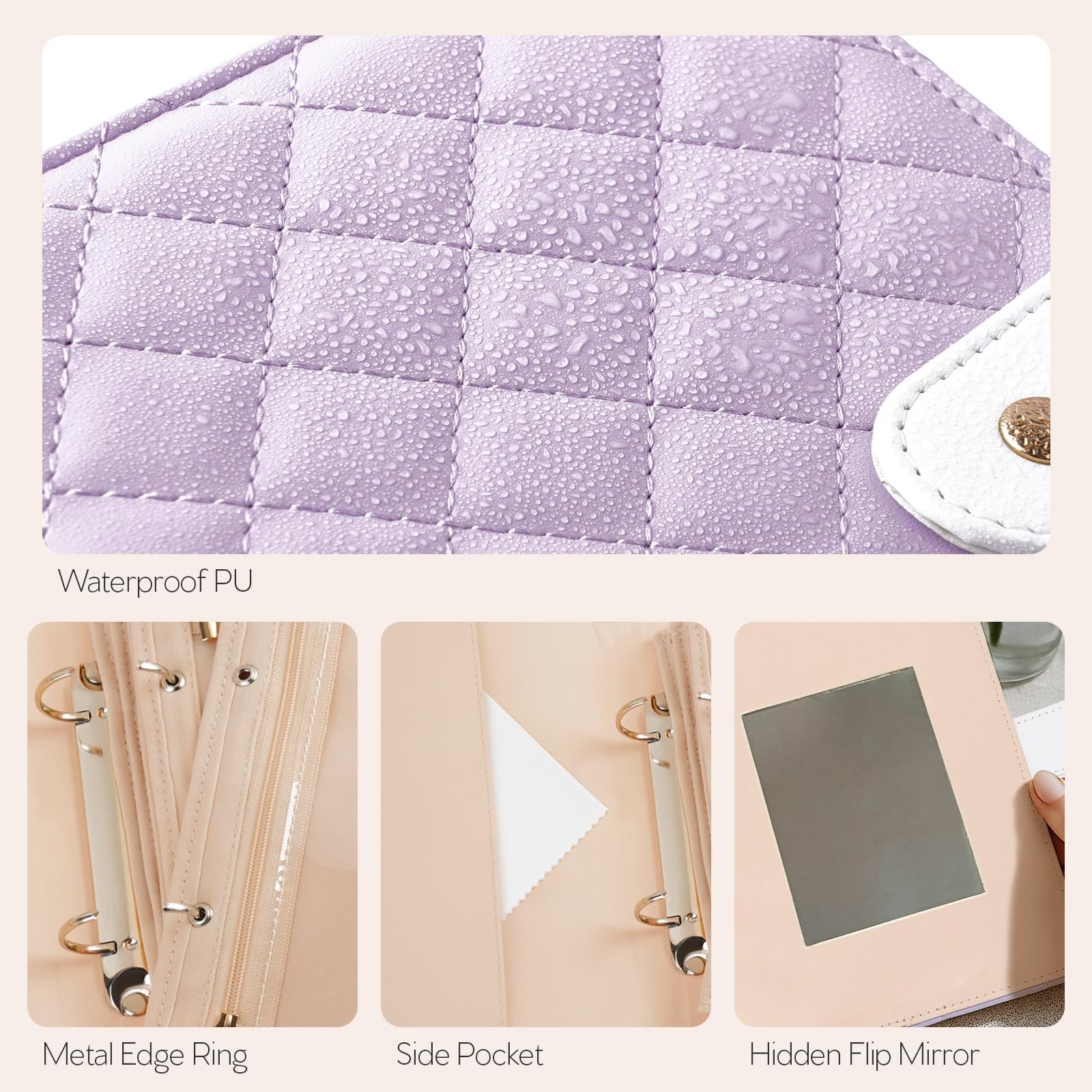 WOOMADA Travel Jewelry Organizer Case, With Mirror, Lavender (with mirrori)