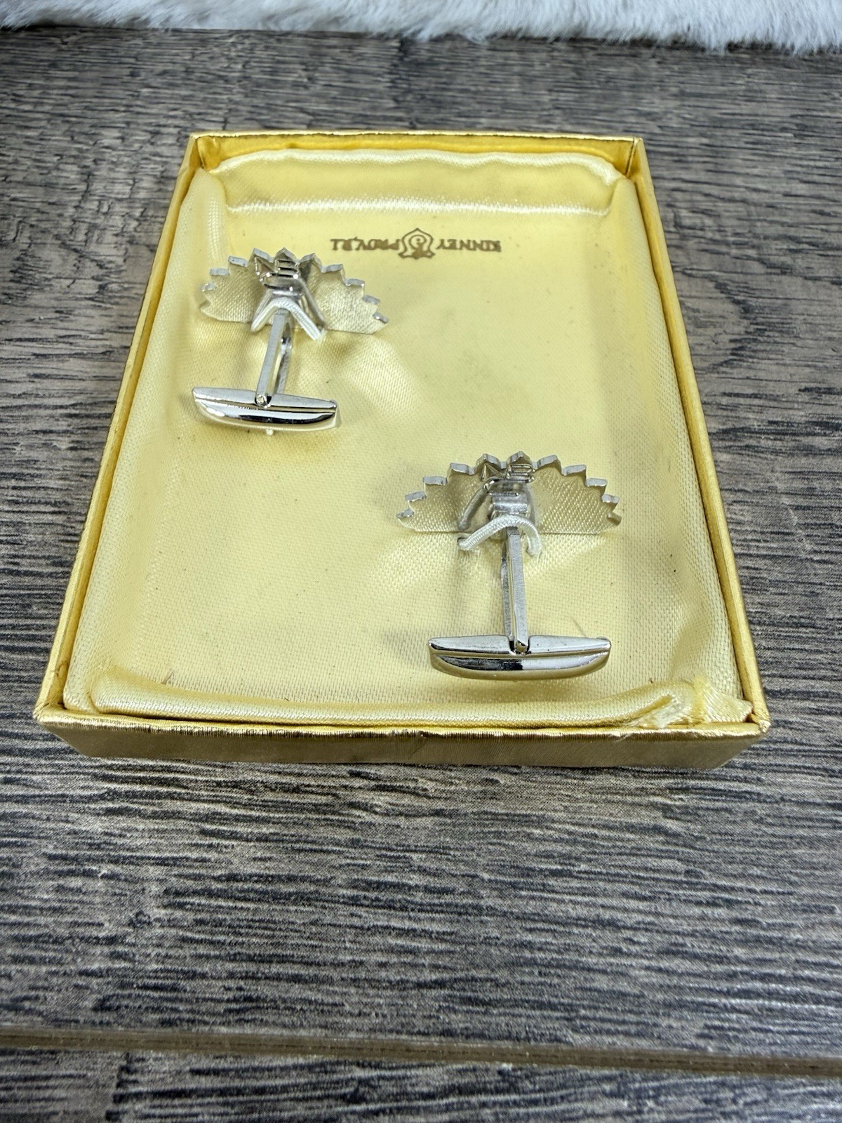 Vtg NBC Peacock Cufflinks Kinney Co Enamel In Living Color Logo Employee NOS