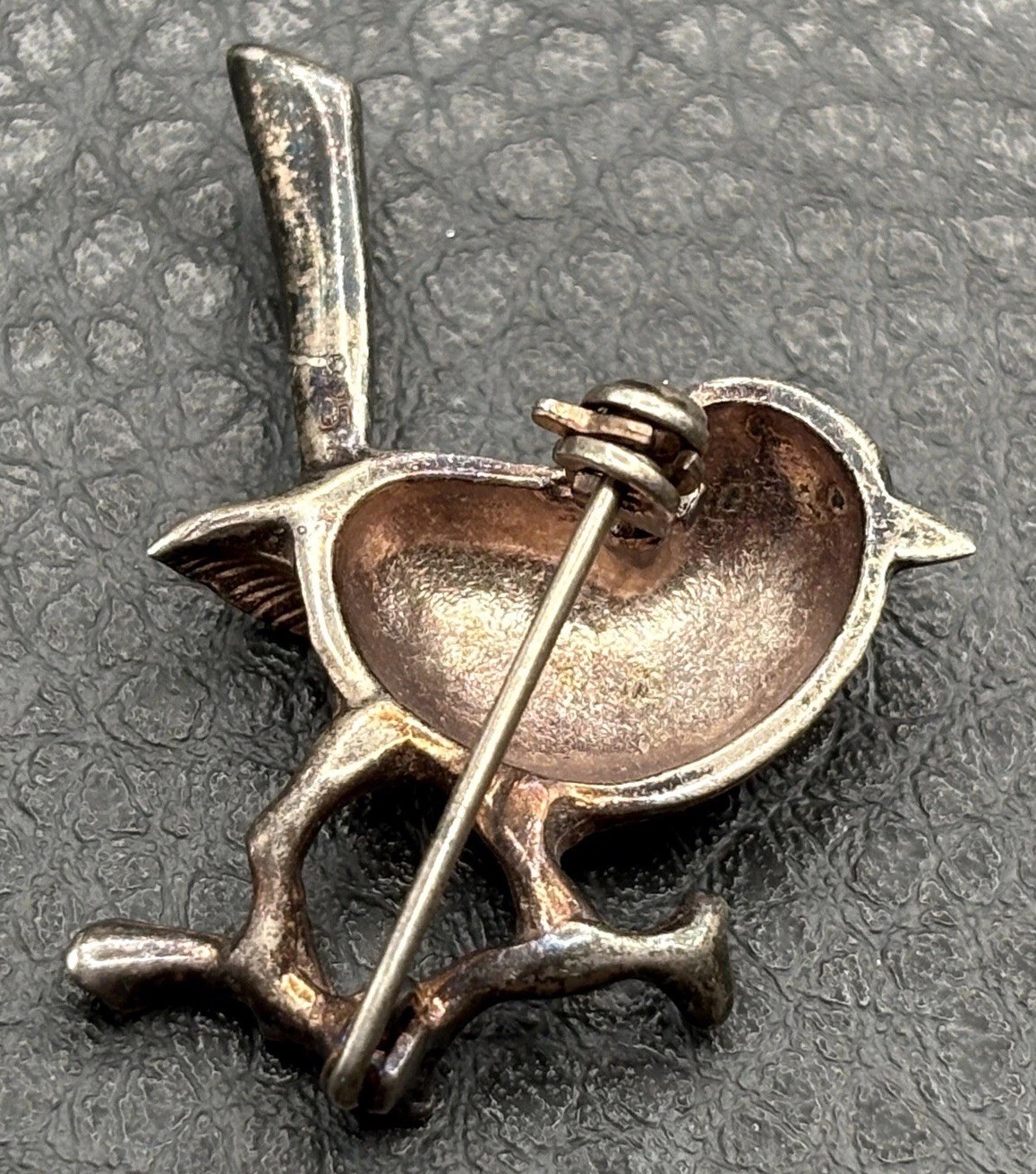 Vintage Sterling Silver 925 Bird Brooch Pin Marcasite Green Red Yellow Crystal