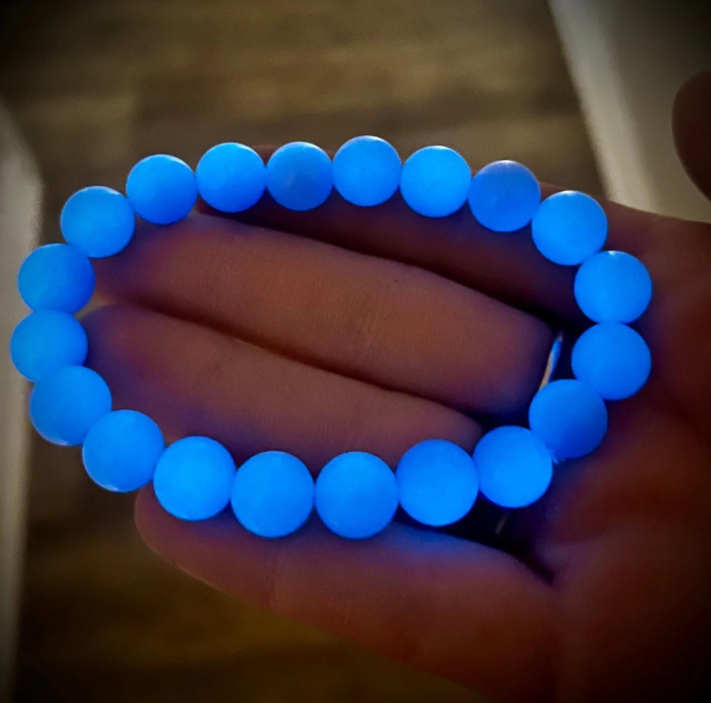 Glow in Dark Blue Crystal 8mm Beaded Stretch Bracelet for Women Healing Energy