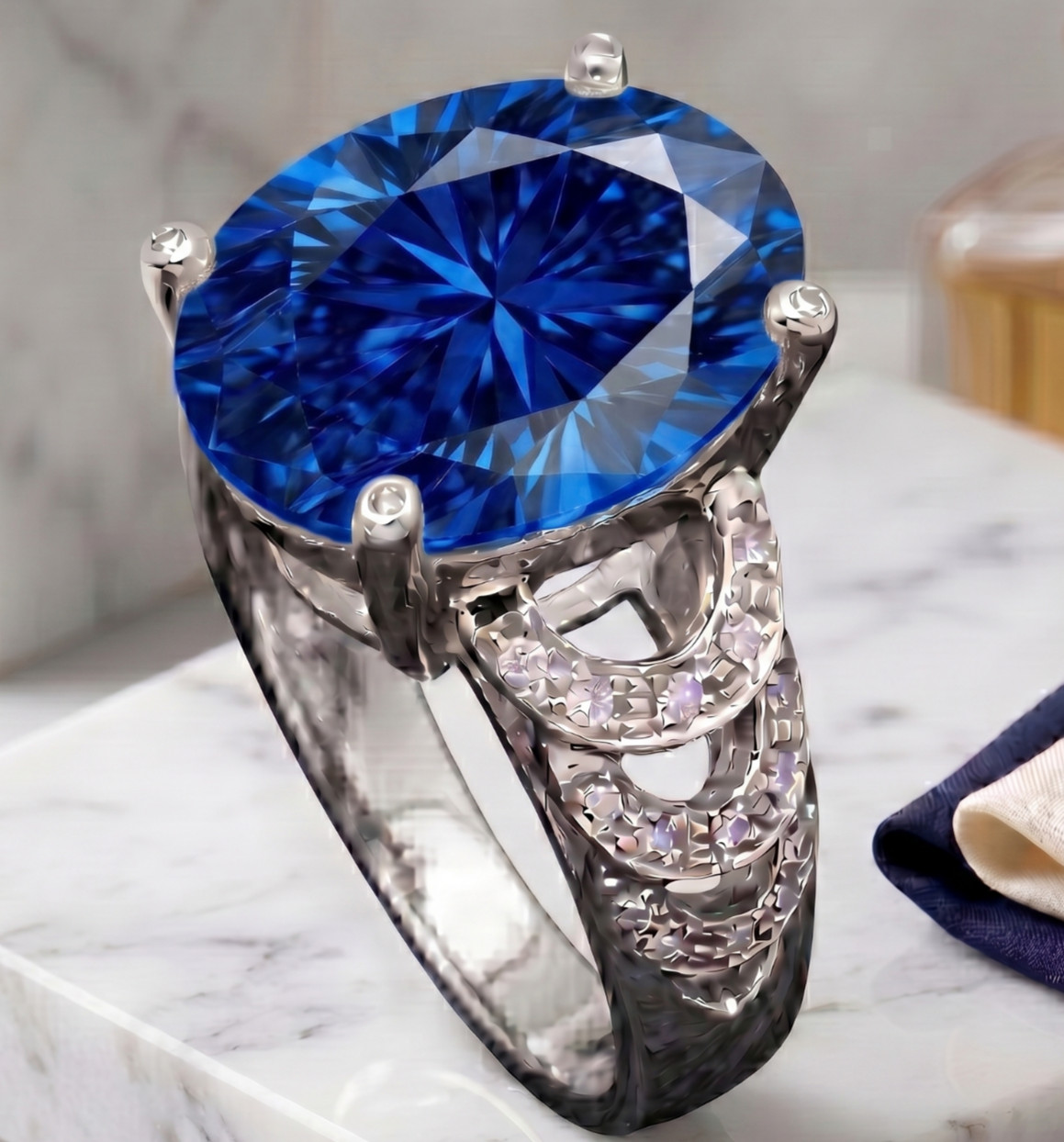 7.00 Ct Certified Oval Cut Blue Natural Diamond Ring VVS1 White Gold Finish