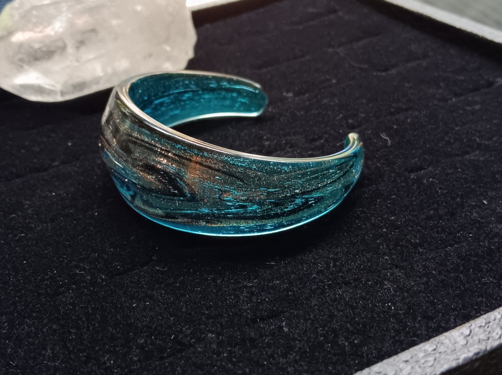 Art Glass Cuff Bracelet Murano 24k Gold Flecks Avventurina Venetian Cobalt Blue