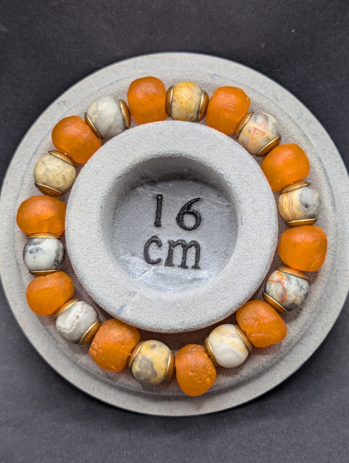 Chunky Orange glass, natural stone beaded stretch Bracelet (16cm) small wrist