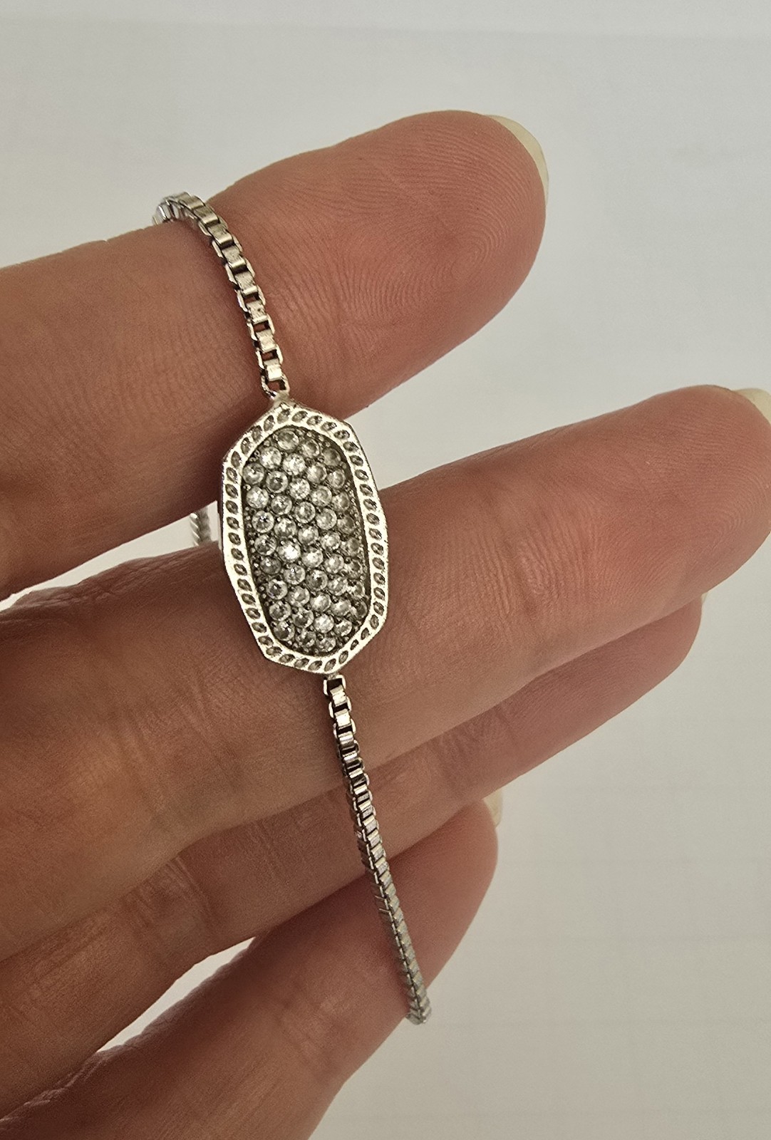 Clear Crystal Pave Charm Silver Tone Slide Closure Adjustable Bolo Bracelet