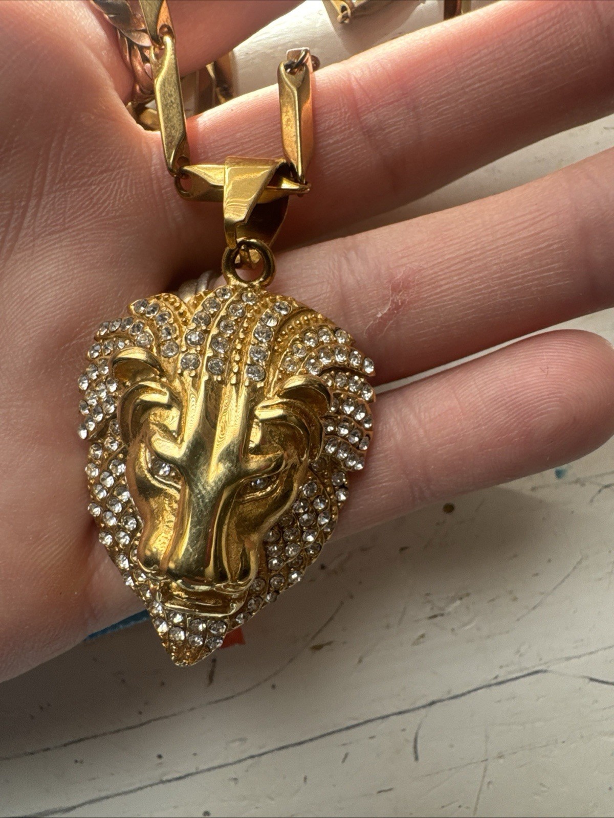 Iced Hip Hop Jewelry Lab Diamond Stainless steel Lion Head Bling Charm Pendant