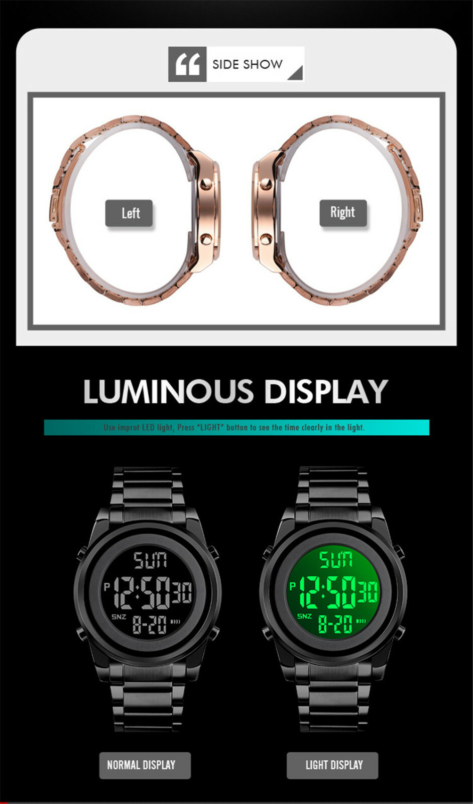SKMEI Digital Men Watches Steel LED Wristwatch Male Electronic Alarm Watch Gifts