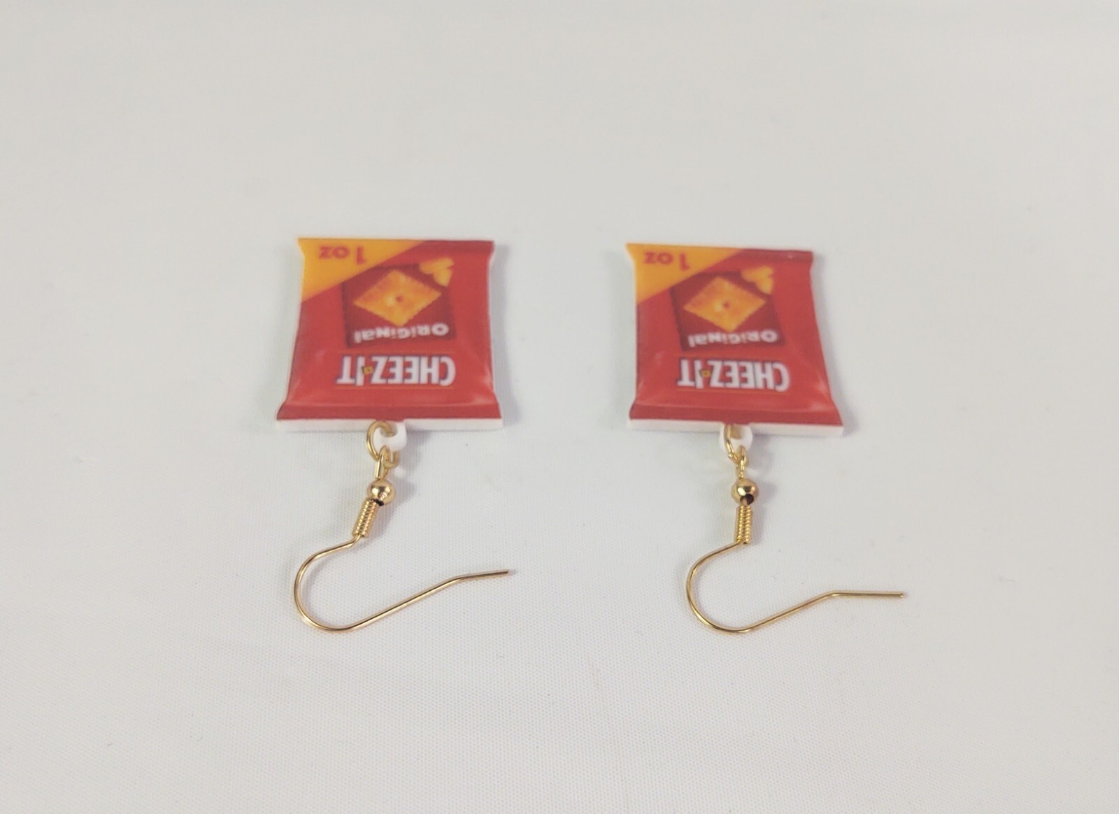 Hook Drop Dangle Pierced Earrings Cheez It Original Crackers Costume Jewelry