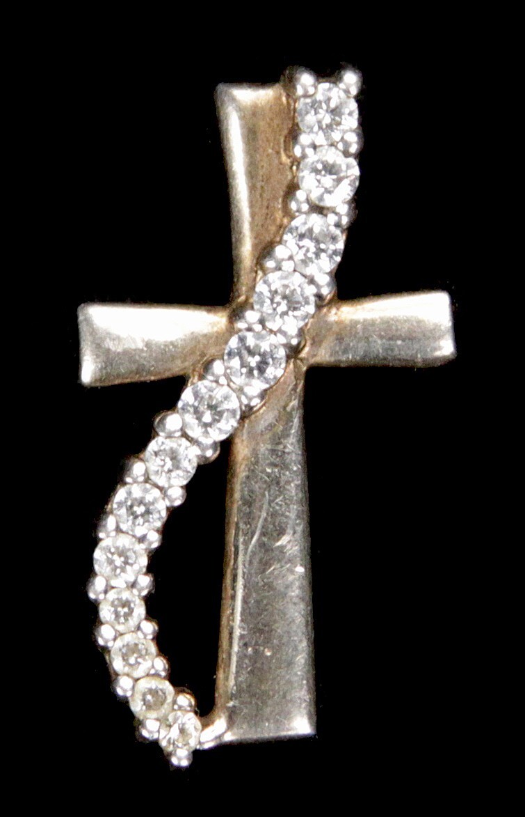 Vintage Bolivia Gold Sterling Silver Rhinestone Methodist Cross Charm Pendant
