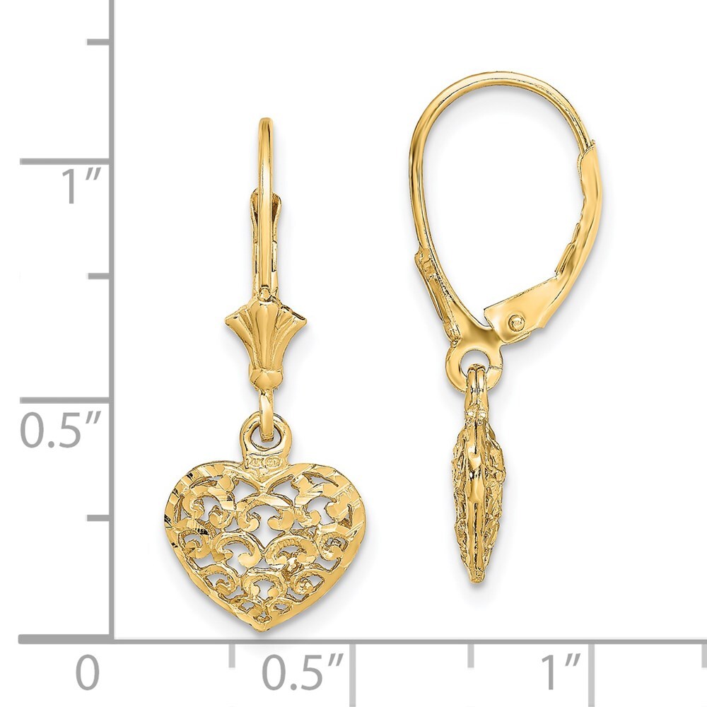 36.3mm 14K Yellow Gold w/ Beaded Filigree Winged Dragonfly Leverback Earrings
