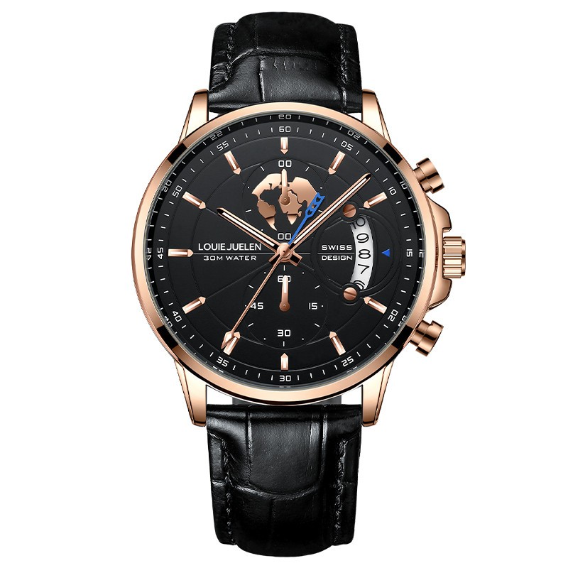 Men Genuine leather Watch Stainless Quartz Multi-functional Classic Wristwatch