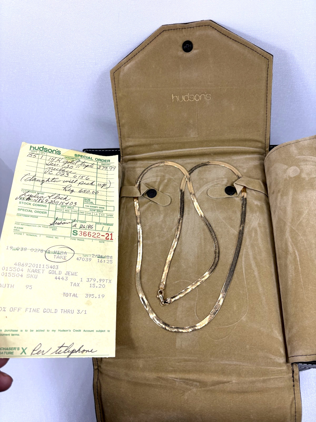 Vintage Hudson’s 14K Yellow Gold Herringbone Necklace 30″ Made In Italy 15g