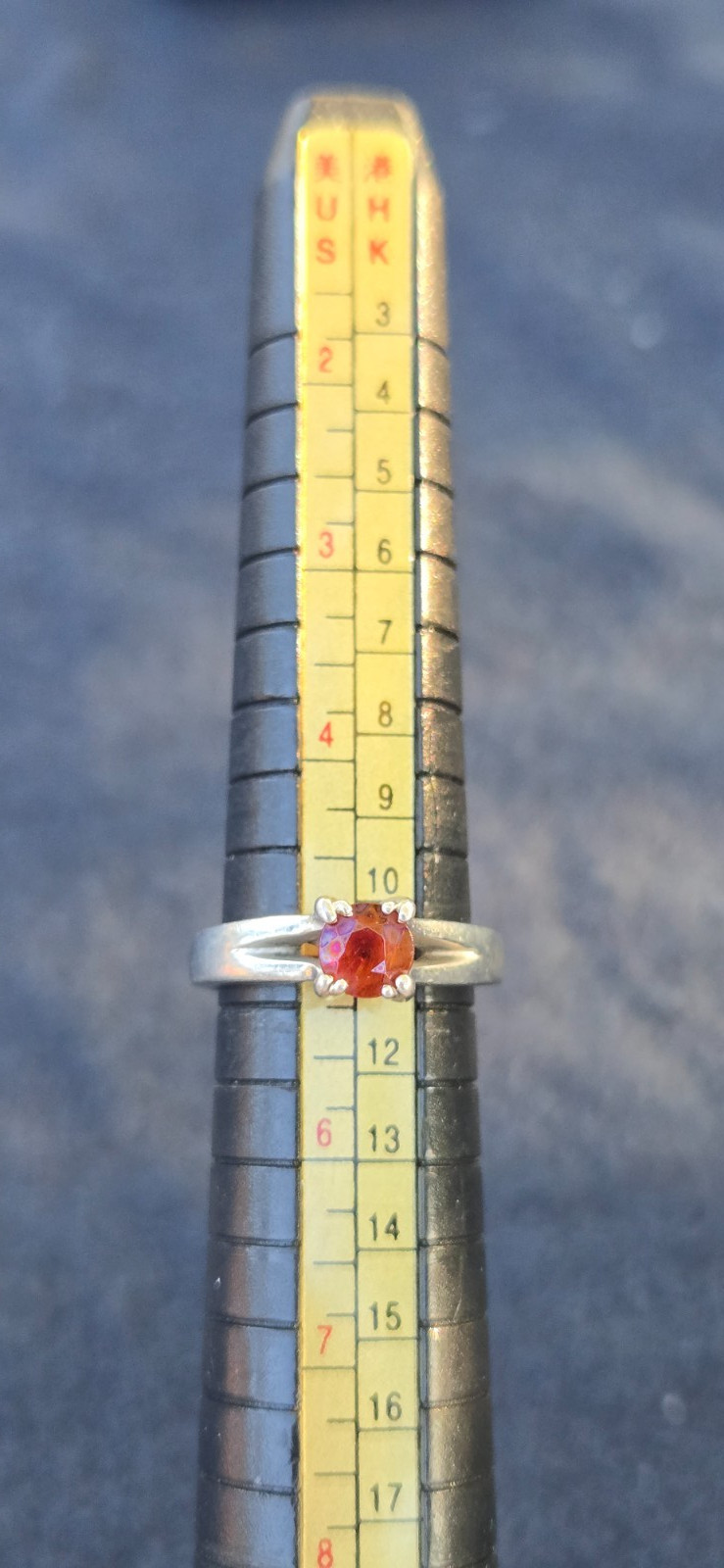Sz 5 Diana 950 PD Palladium Solitaire Orange Red Garnet Engagement Wedding Ring