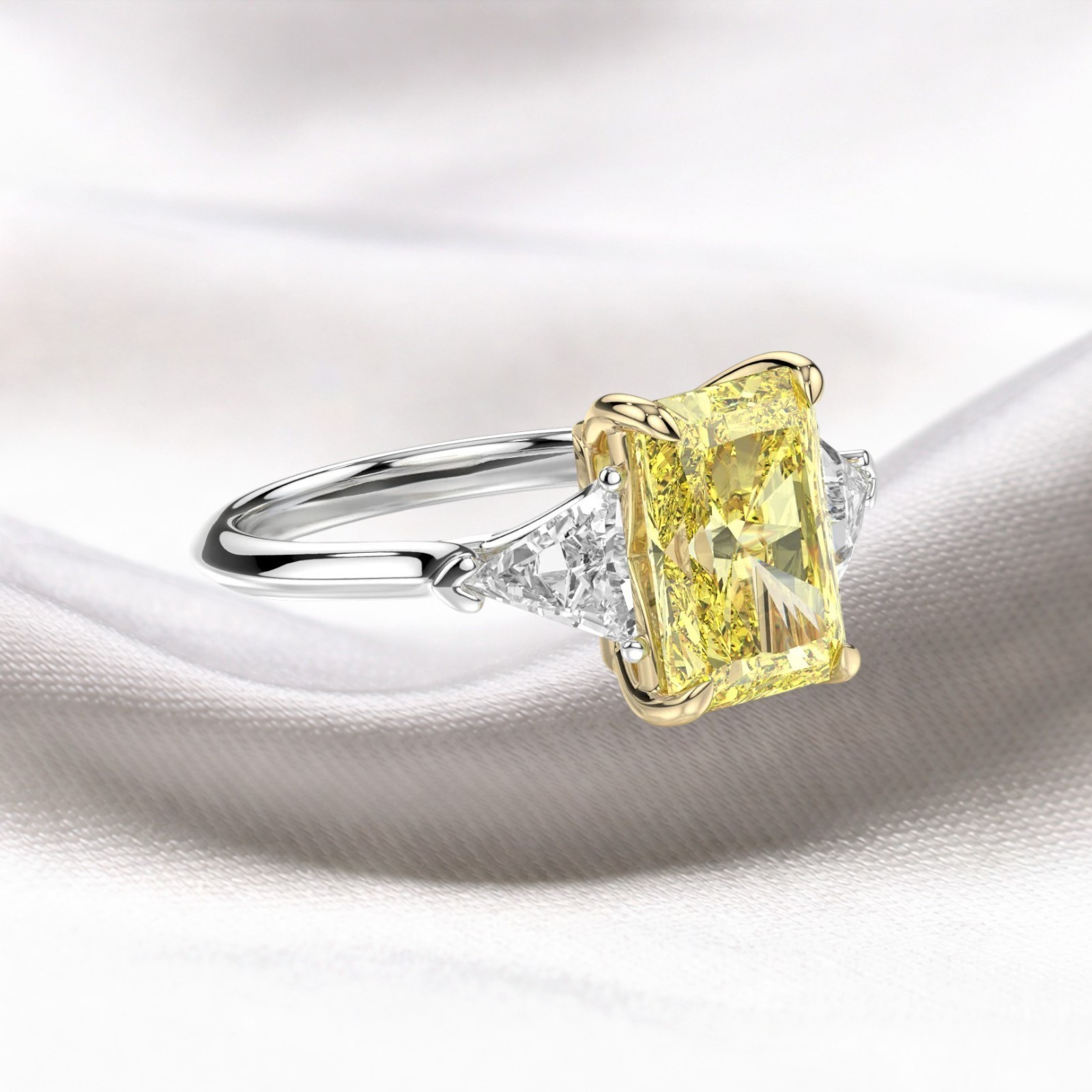 Diamond Ring Fancy Vivid Yellow 5.00 Ct Radiant Cut IGI Lab Grown 18k Multi Gold