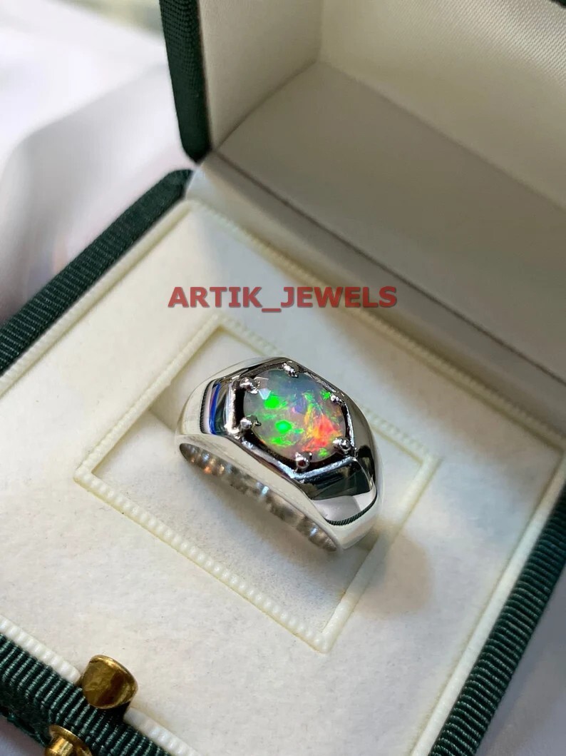 Natural Fire Opal Gemstone with 925 Sterling Silver Ring for Mens #195