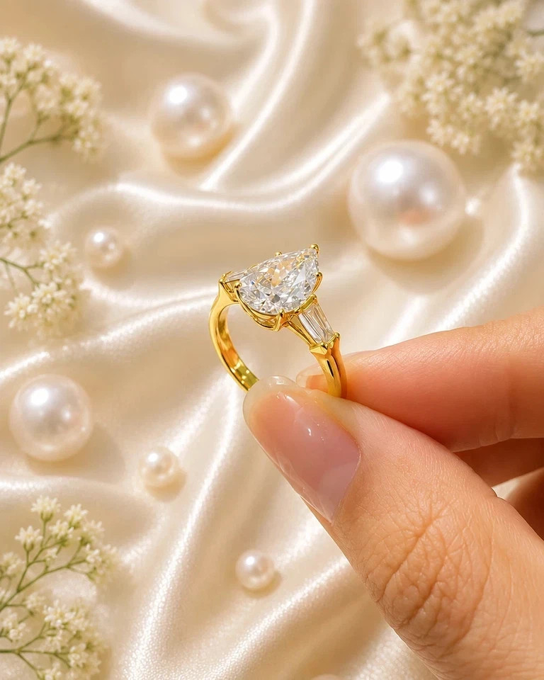 3.20 CT IGI Pear F-VS1 Lab Grown Diamond Women Engagement Ring 14K Yellow Gold